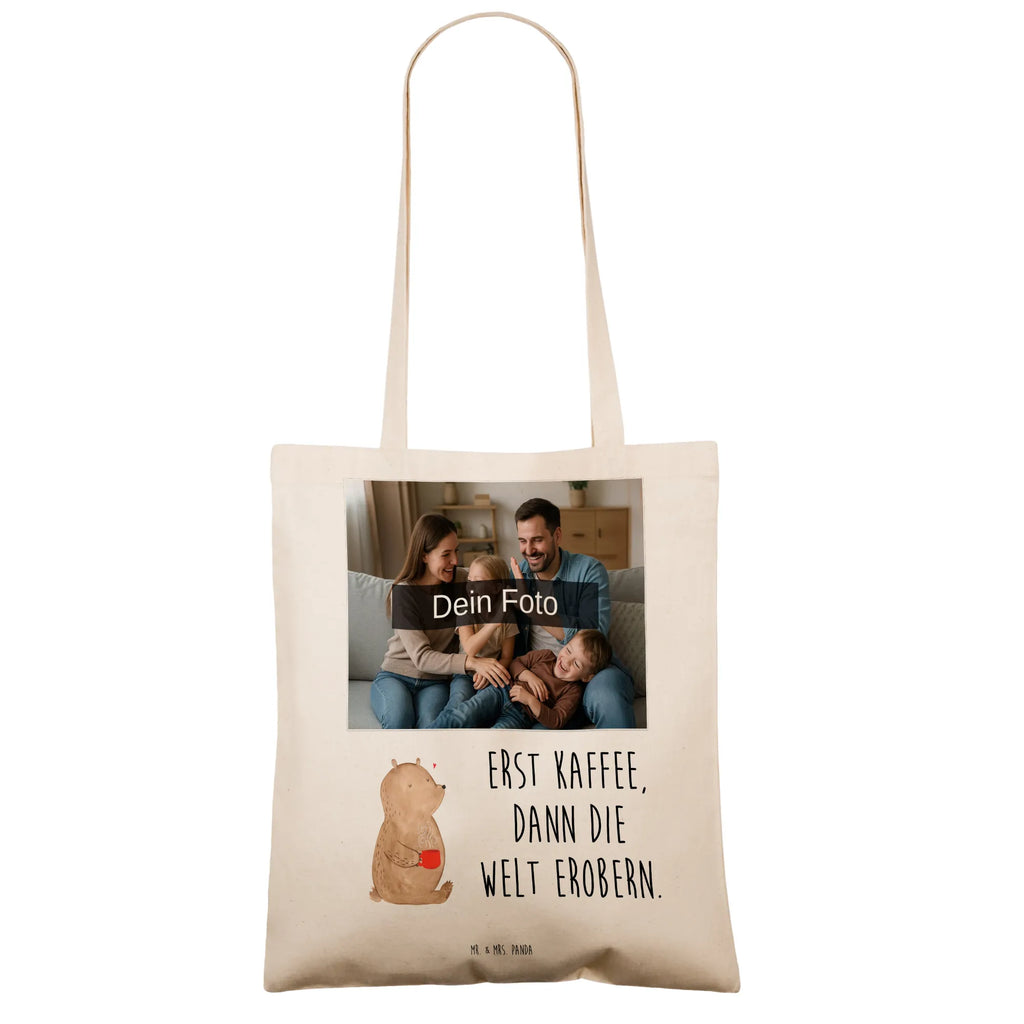 Personalisierte Foto Tragetasche Bär Kaffee Personalisierte Foto Tragetasche, Bär, Teddy, Teddybär, Kaffee, Coffee, Bären, guten Morgen, Morgenroutine, Welt erobern, Welt retten, Motivation