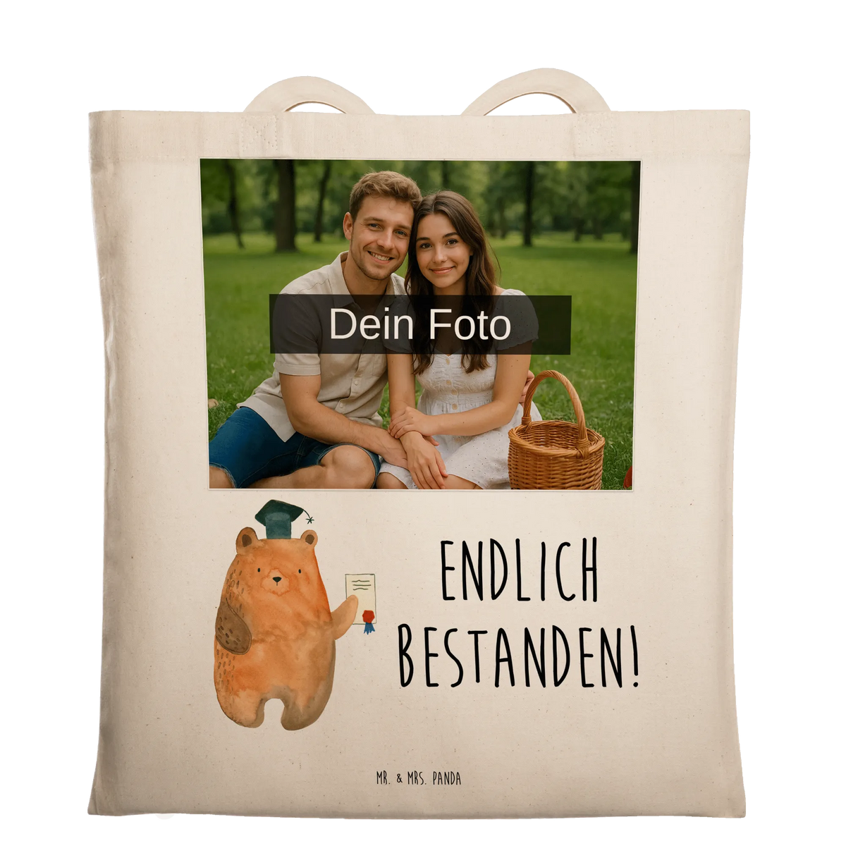 Personalized Photo Tote Bag bear Test teddy bear, cuddly toy, degree, diploma, certificate, examination passed, examinations