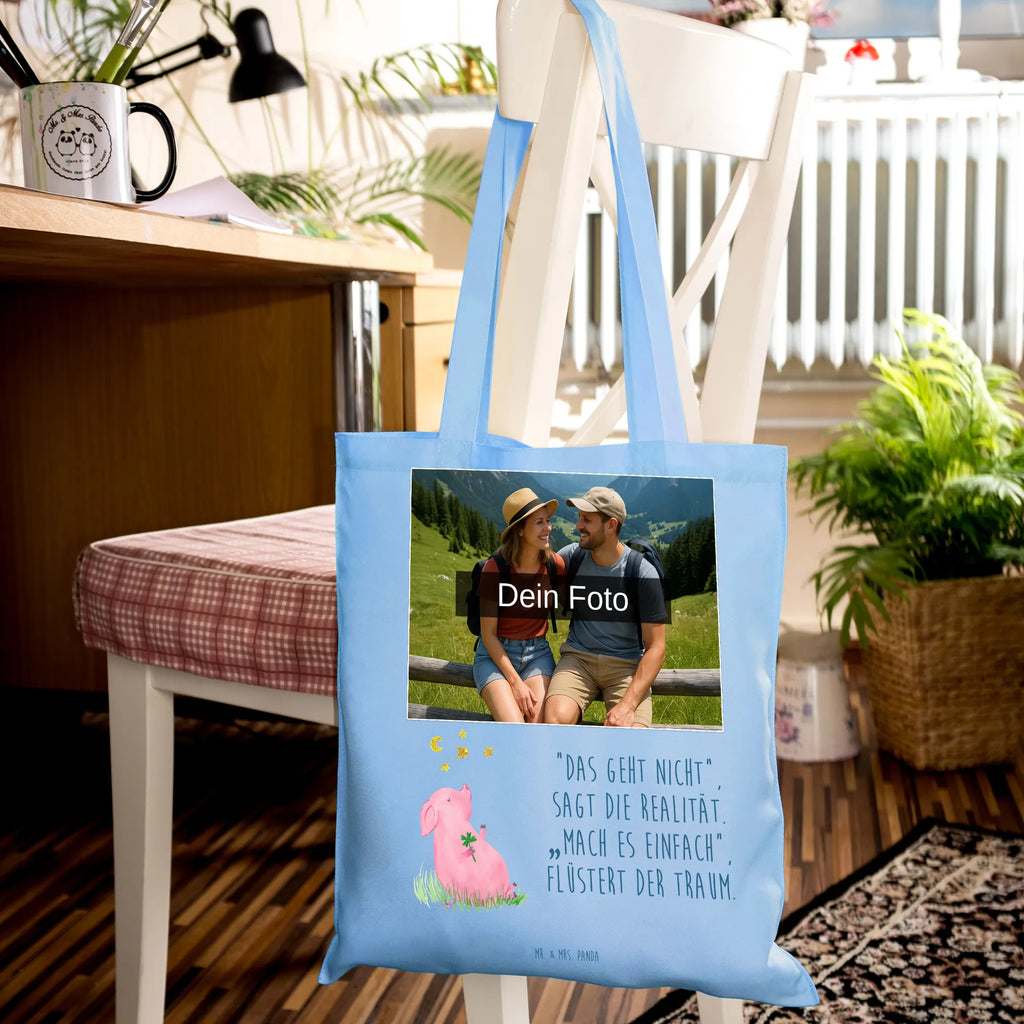 Personalisierte Foto Tragetasche Schwein Glück Personalisierte Foto Tragetasche, Tiermotive, Gute Laune, lustige Sprüche, Tiere, Glücksschwein. Glück, Schwein, Schweinchen, Sterne, Sernchen, Ziele, Träume, Motivation, Glücksbringer