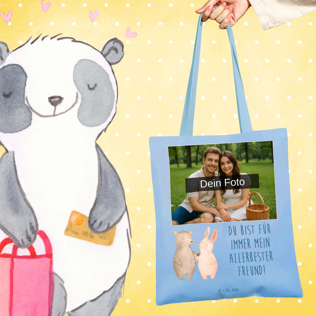 Personalisierte Foto Tragetasche Bär und Hase Umarmen Personalisierte Foto Tragetasche, Liebe, Partner, Freund, Freundin, Ehemann, Ehefrau, Heiraten, Verlobung, Heiratsantrag, Liebesgeschenk, Jahrestag, Hocheitstag, Freunde, bester Freund, Hase, Bär, Bärchen, best friends