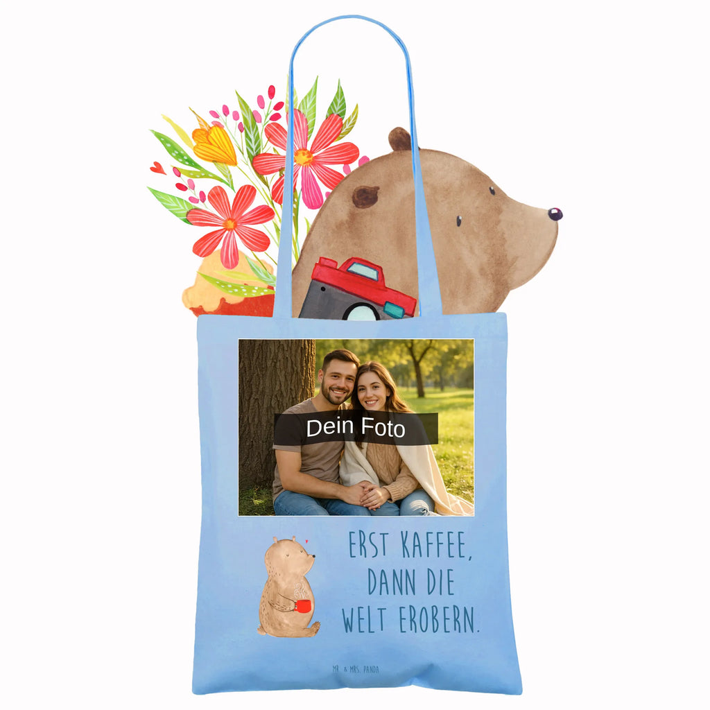 Personalisierte Foto Tragetasche Bär Kaffee Personalisierte Foto Tragetasche, Bär, Teddy, Teddybär, Kaffee, Coffee, Bären, guten Morgen, Morgenroutine, Welt erobern, Welt retten, Motivation