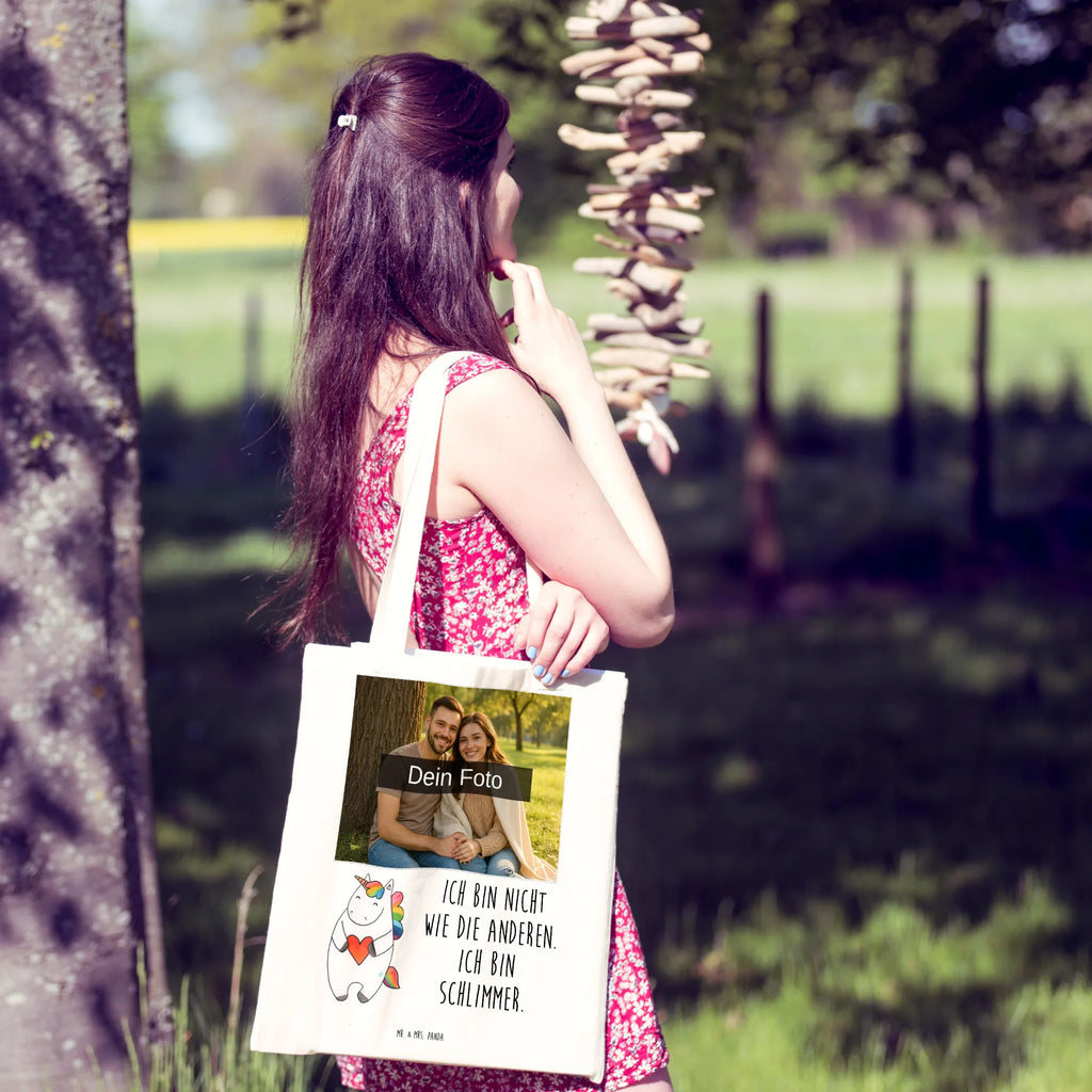 Personalisierte Foto Tragetasche Einhorn Herz Personalisierte Foto Tragetasche, Einhorn, Einhörner, Einhorn Deko, Unicorn, Herz, schlimm, böse, witzig, lustig, Freundin, anders, bunt