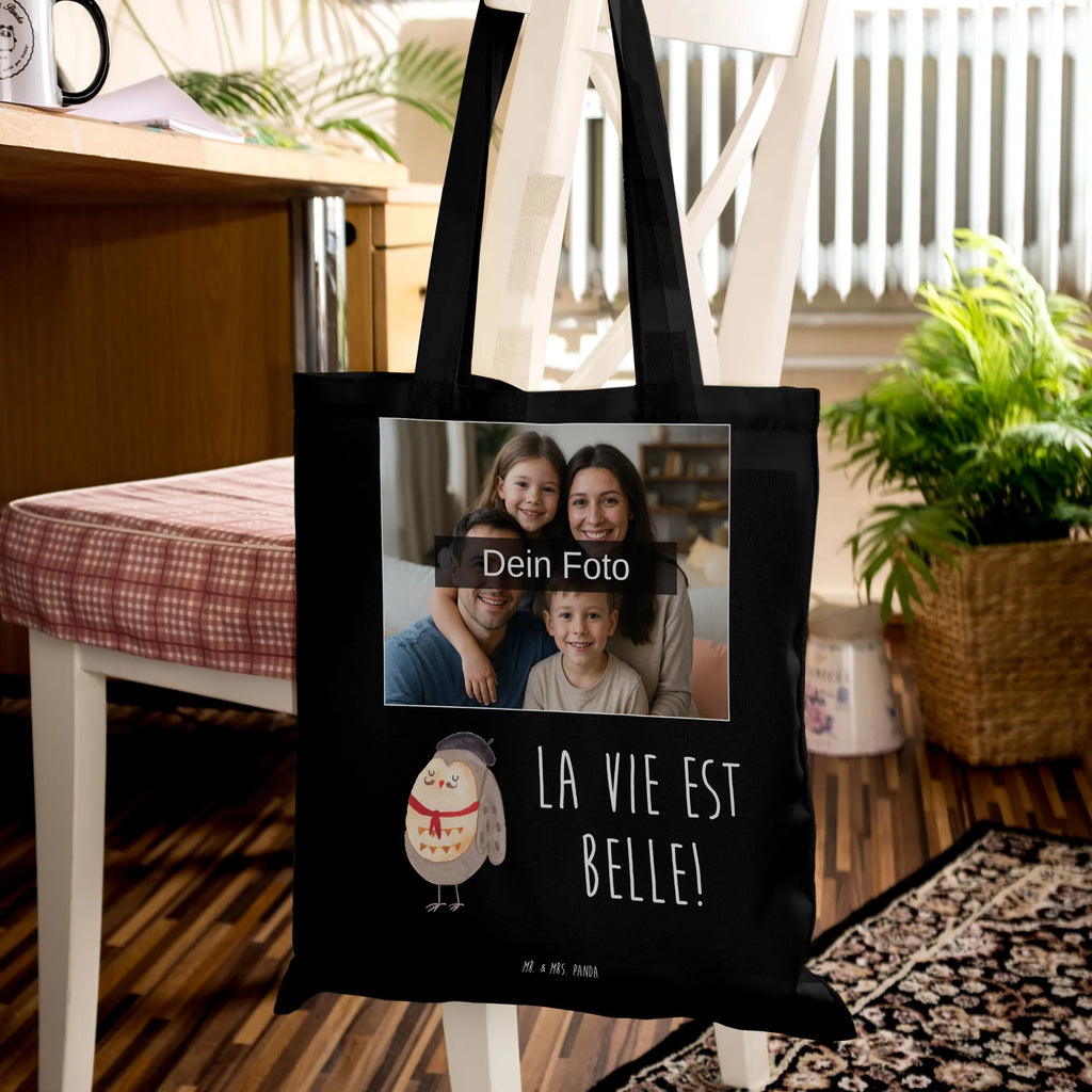 Personalisierte Foto Tragetasche Eule Frankreich Personalisierte Foto Tragetasche, Eule, Eulen, Eule Deko, Owl, hibou, La vie est belle, das Leben ist schön, Spruch schön, Spruch Französisch, Frankreich