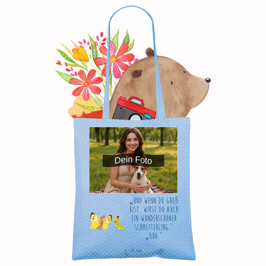 Personalisierte Foto Tragetasche Raupe Schmetterling Personalisierte Foto Tragetasche, Tiermotive, Gute Laune, lustige Sprüche, Tiere, Raupe, Schmetterling, Zitronenfalter, Entwicklung, Erwachsen werden, Kokon, Hut, Hütchen, Schönheit, Aufwachsen