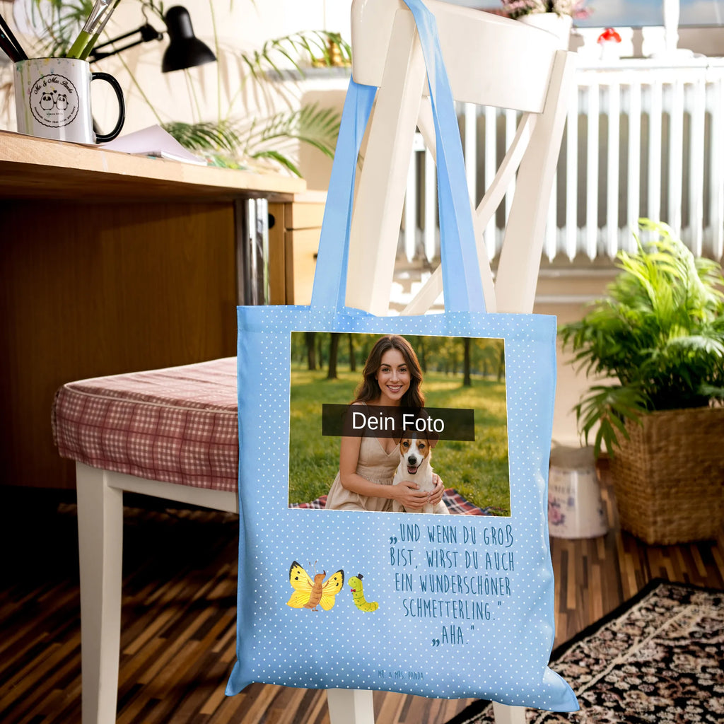 Personalisierte Foto Tragetasche Raupe Schmetterling Personalisierte Foto Tragetasche, Tiermotive, Gute Laune, lustige Sprüche, Tiere, Raupe, Schmetterling, Zitronenfalter, Entwicklung, Erwachsen werden, Kokon, Hut, Hütchen, Schönheit, Aufwachsen