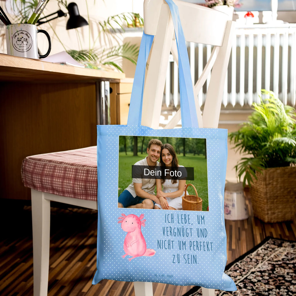 Personalisierte Foto Tragetasche Axolotl Niedlich Personalisierte Foto Tragetasche, Axolotl, Molch, Axolot, vergnügt, fröhlich, zufrieden, Lebensstil, Weisheit, Lebensweisheit, Liebe, Freundin