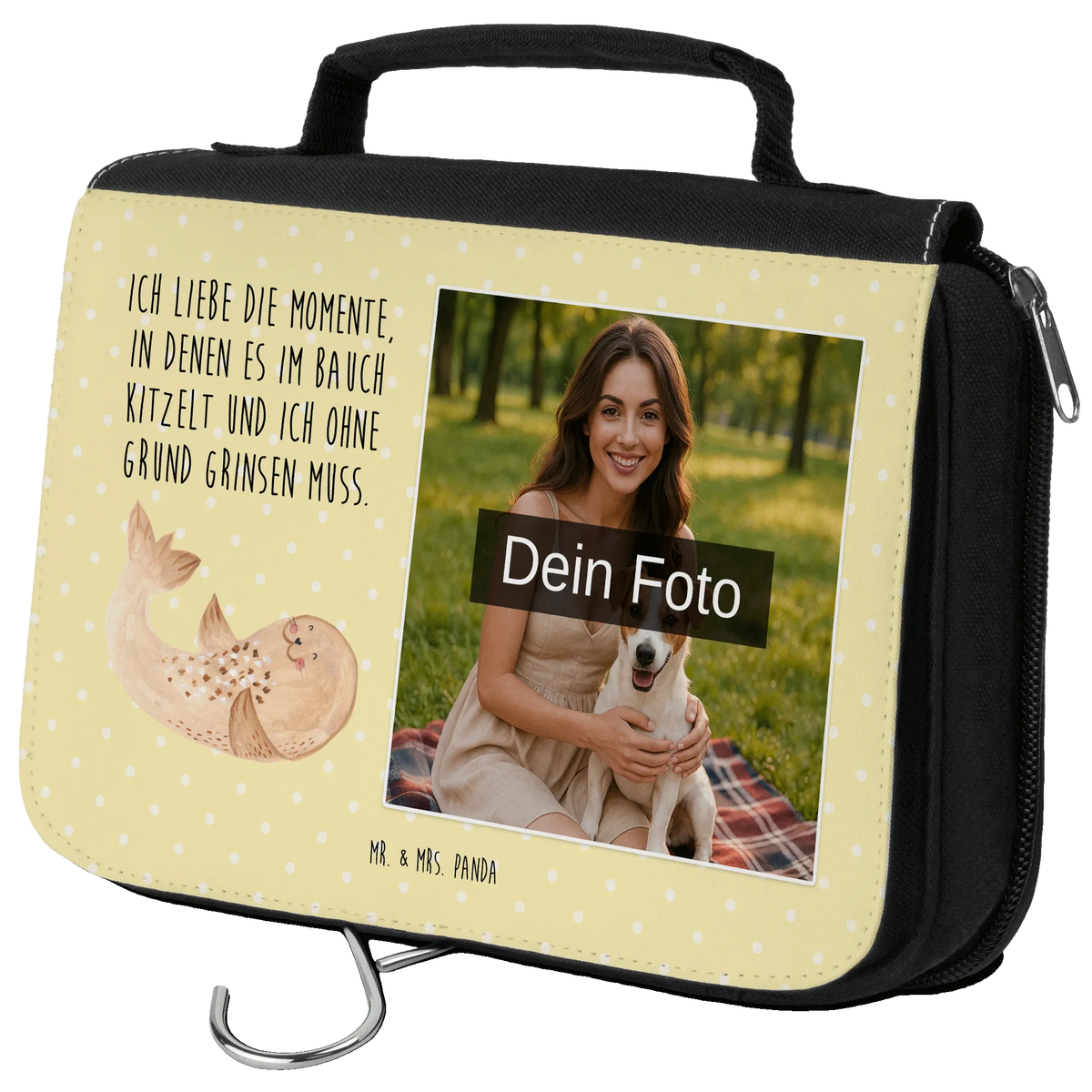Personalized Photo Toiletry Bag seal Lay card, gift ideas, gifts, small animals, cute, cute animal motives, hand drawn, funny sayings, good mood, special gifts, animal lover, seals, Seal, Baltic Sea, North Sea, sea animal, joy, laughter