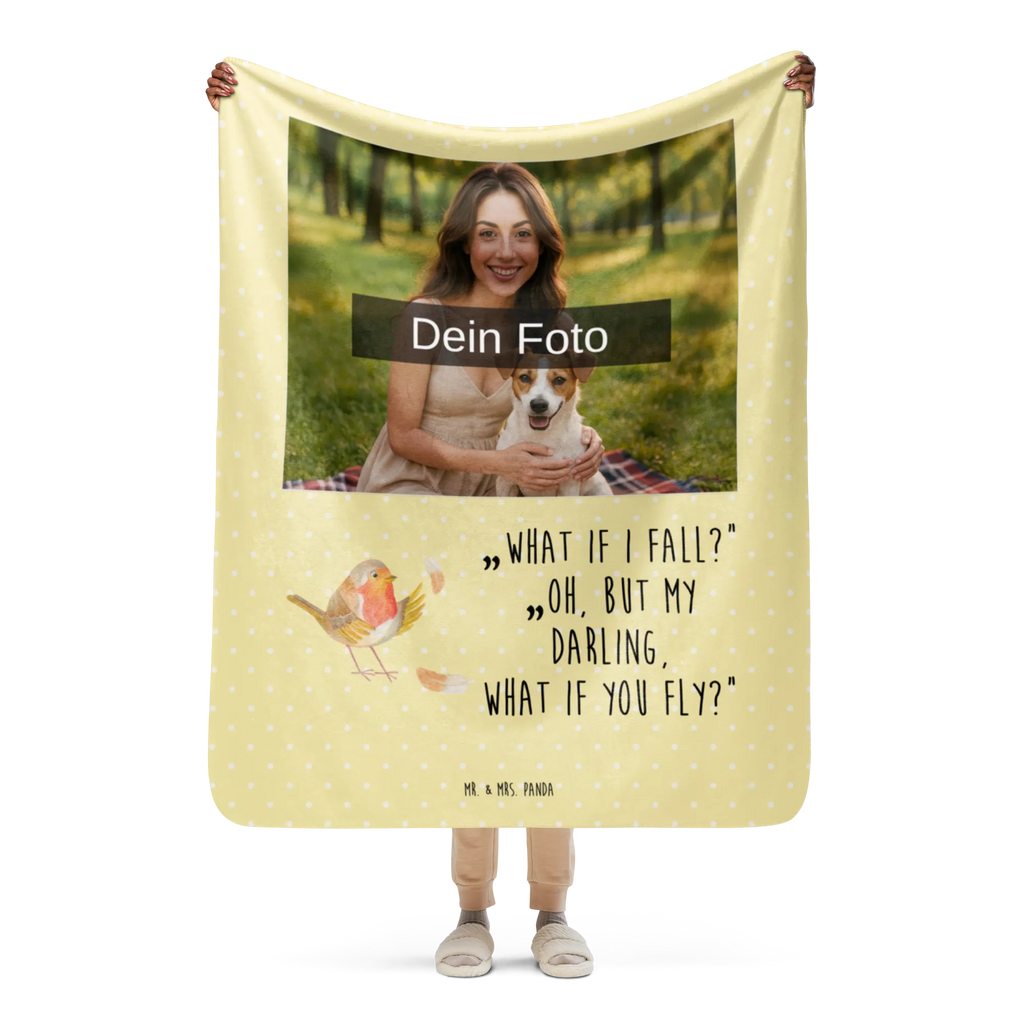 Sherpa Photo Cuddle Blanket robin feathers small animals, cute, funny, cute animal motives, hand drawn, small world, funny sayings, good mood, happy, gifts, gift ideas, special gifts, animal lover, card, What if i fall, motivation pictures, slogan motivation, motivation slogans, flying, bird, slogan courage, robin