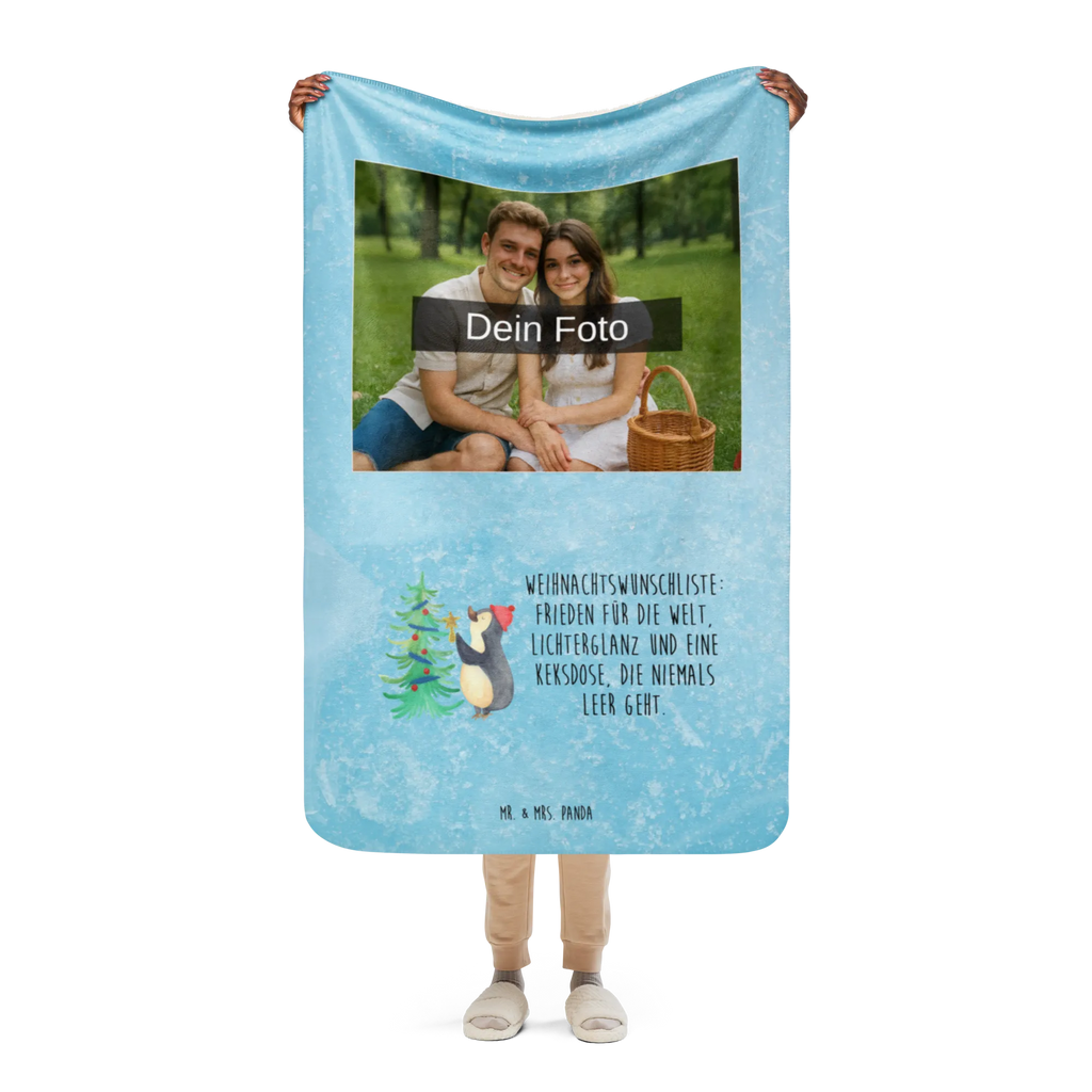 Sherpa Photo Cuddle Blanket penguin Christmas tree Winter, Christmas, Christmas time, snow, Penguin