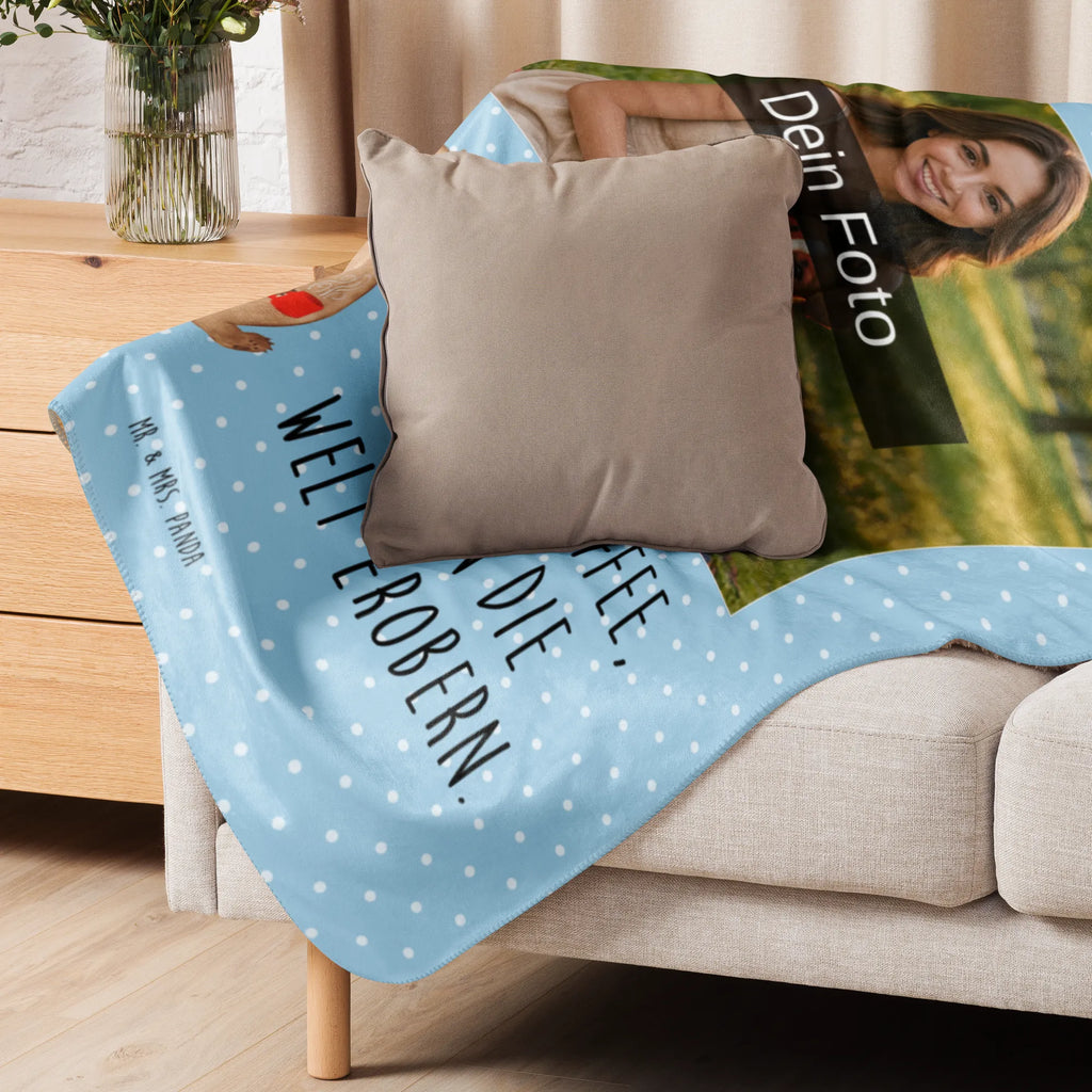 Sherpa Photo Cuddle Blanket bear Coffee bear, teddy, teddy bear, cuddly toy, conquer the world, motivation, bears, coffee, good morning, save the world, morning routine