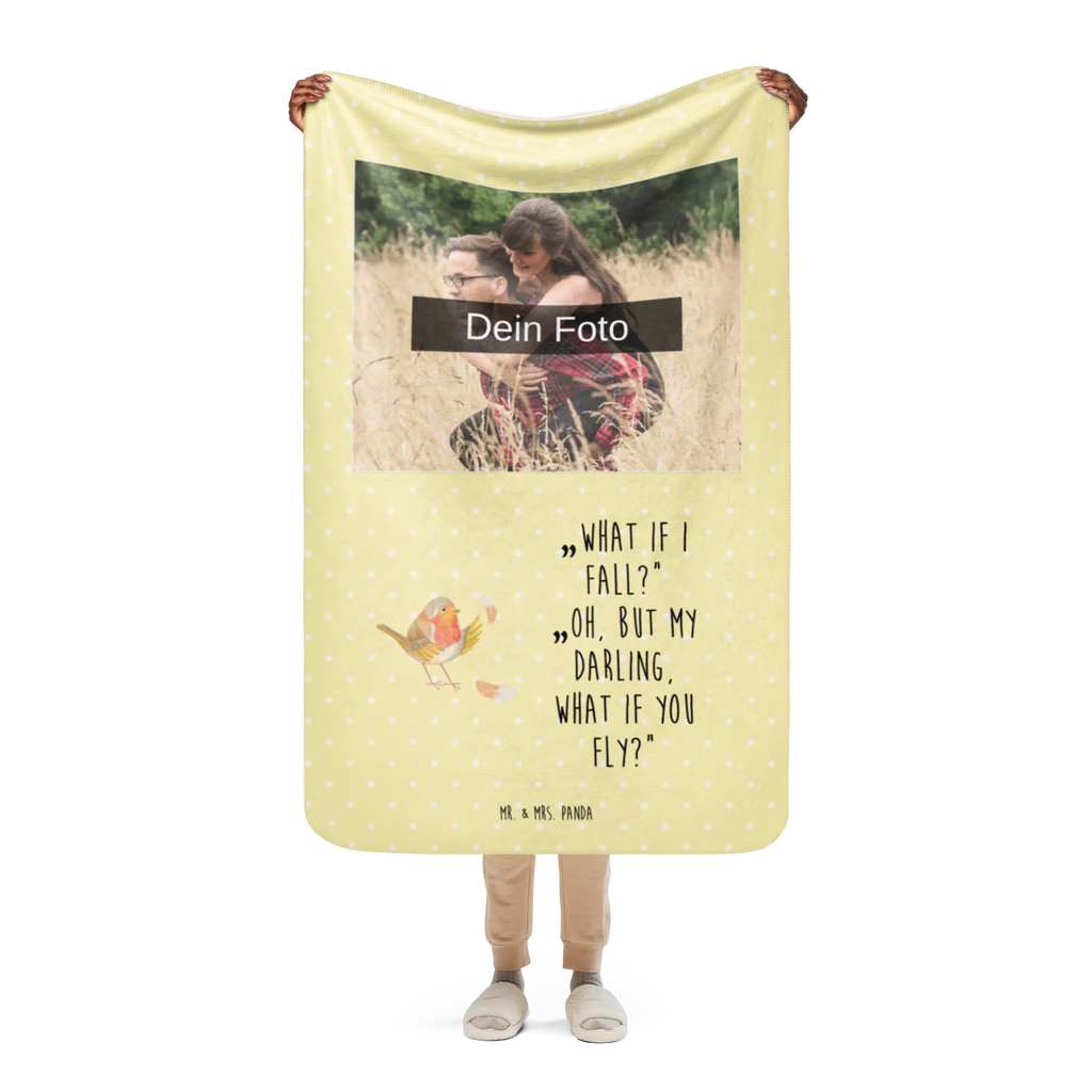 Sherpa Photo Cuddle Blanket robin feathers small animals, cute, funny, cute animal motives, hand drawn, small world, funny sayings, good mood, happy, gifts, gift ideas, special gifts, animal lover, card, What if i fall, motivation pictures, slogan motivation, motivation slogans, flying, bird, slogan courage, robin