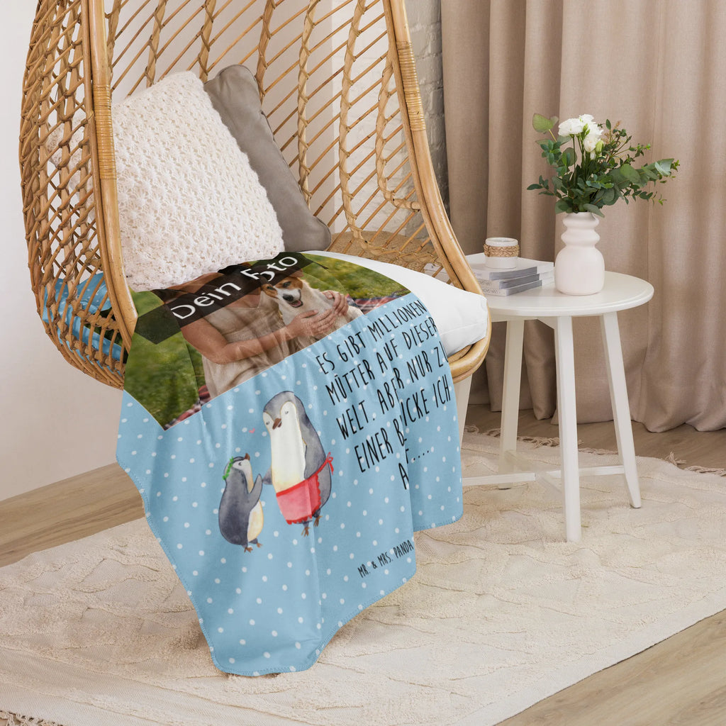 Sherpa Photo Cuddle Blanket Penguin with child Family, Father's Day, Mother's Day, brother, sister, Mom, Dad, Birthday, Mummy, Mommy, Mother, Gift
