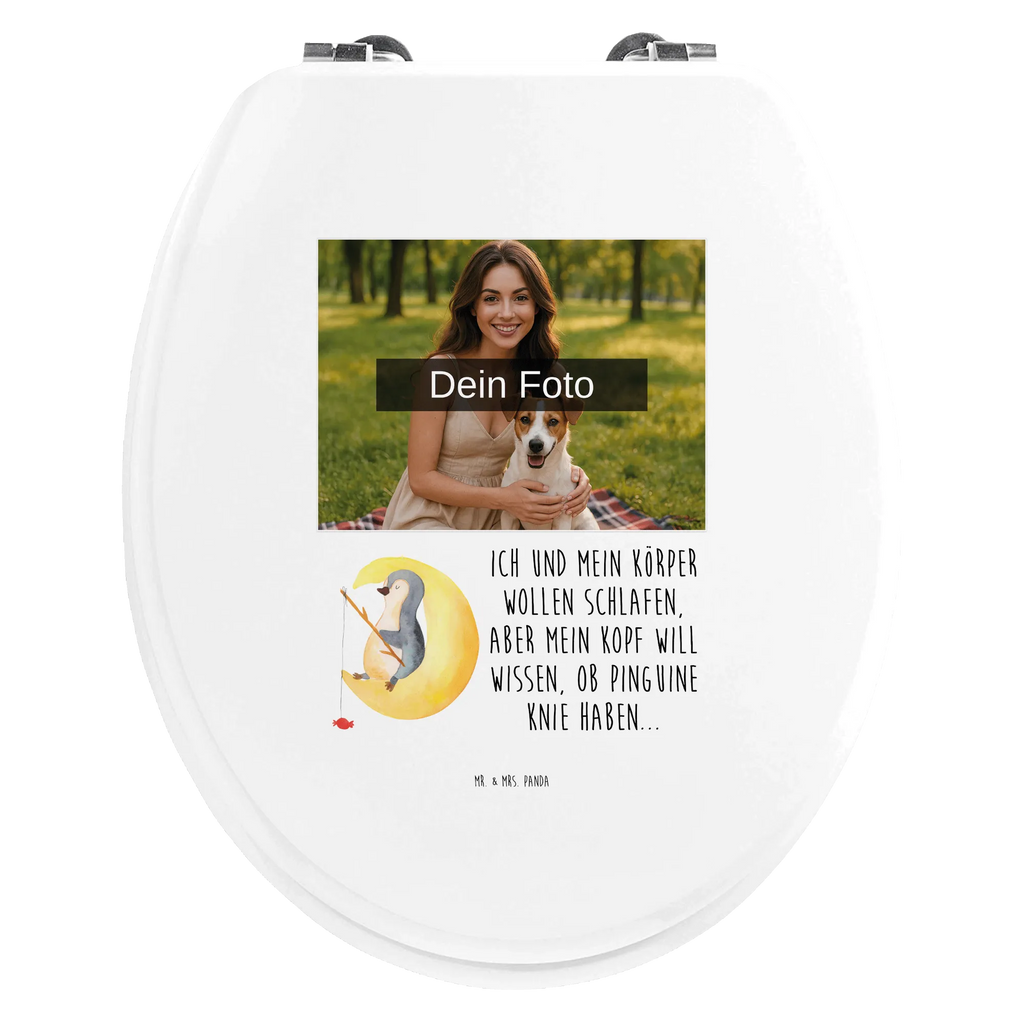 Personalisierter Foto WC Sitz Motiv Pinguin Mond Toilettendeckel mit Namen, WC Sitz mit Namen, Personalisierter WC-Sitz, Personalisierter Klodeckel, Personalisierte Klobrille, Personalisierter Toilettendeckel mit Foto, Pinguin, Einschlafen, Schlafstörungen, Schlafzimmer, Nachtruhe, Spruch, Pinguine, Gästezimmer, schlafen