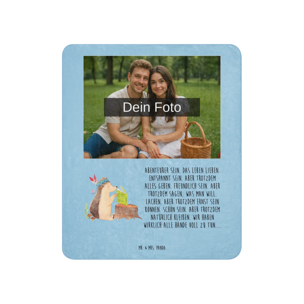 Sherpa Photo Cuddle Blanket Hedgehog feather headdress Foto Kuscheldecke, Waldtiere, Tiere, Igel, Indianer, Camping, Lagerfeuer, Abenteuer