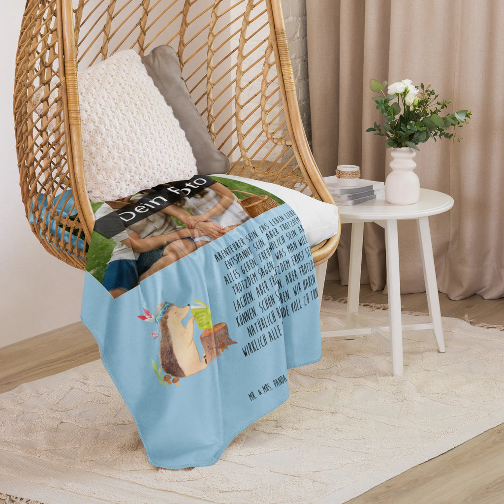 Sherpa Photo Cuddle Blanket Hedgehog feather headdress Foto Kuscheldecke, Waldtiere, Tiere, Igel, Indianer, Camping, Lagerfeuer, Abenteuer