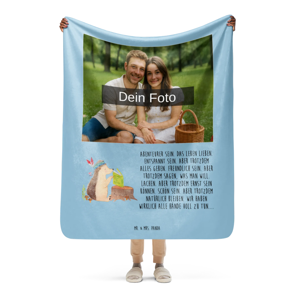 Sherpa Photo Cuddle Blanket Hedgehog feather headdress Foto Kuscheldecke, Waldtiere, Tiere, Igel, Indianer, Camping, Lagerfeuer, Abenteuer