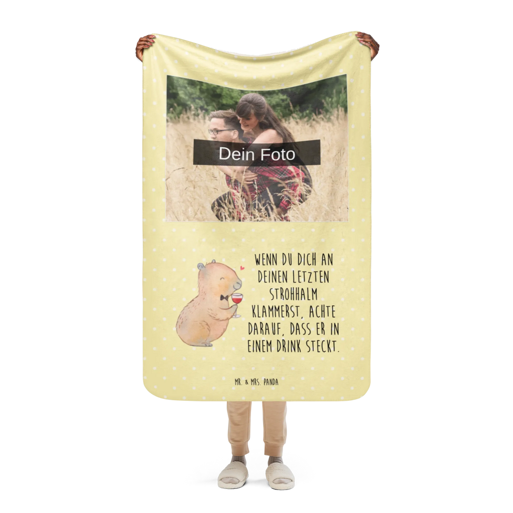 Sherpa Photo Cuddle Blanket Capybara wine small animals, cute, funny, cute animal motives, hand drawn, small world, funny sayings, good mood, happy, gifts, gift ideas, special gifts, animal lover, card