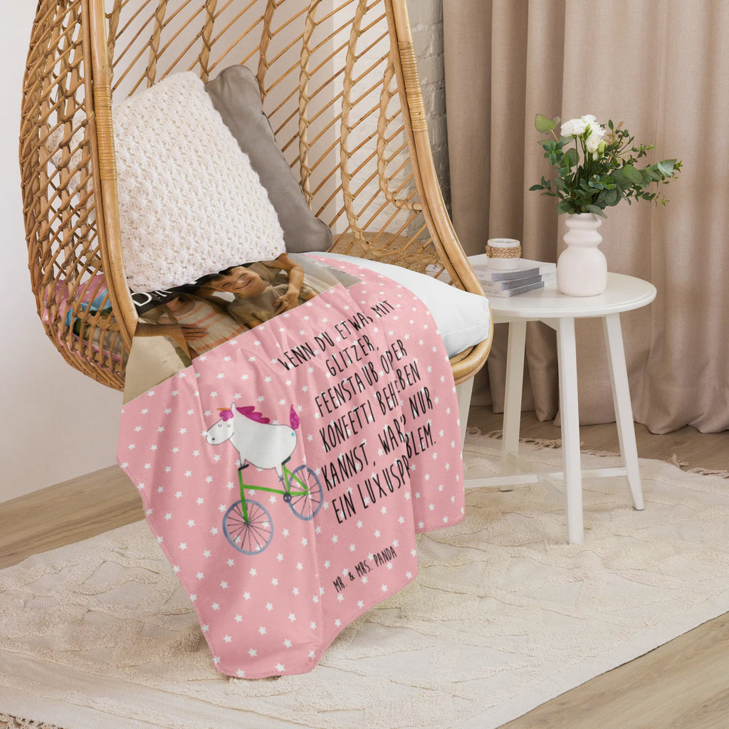 Sherpa Photo Cuddle Blanket unicorn cyclist Foto Kuscheldecke, Einhorn, Einhörner, Einhorn Deko, Unicorn, Liebeskummer, Luxusproblem, Rad, Radfahrer, Kummer, Bike, Feenstaub, Konfetti, Radfahren
