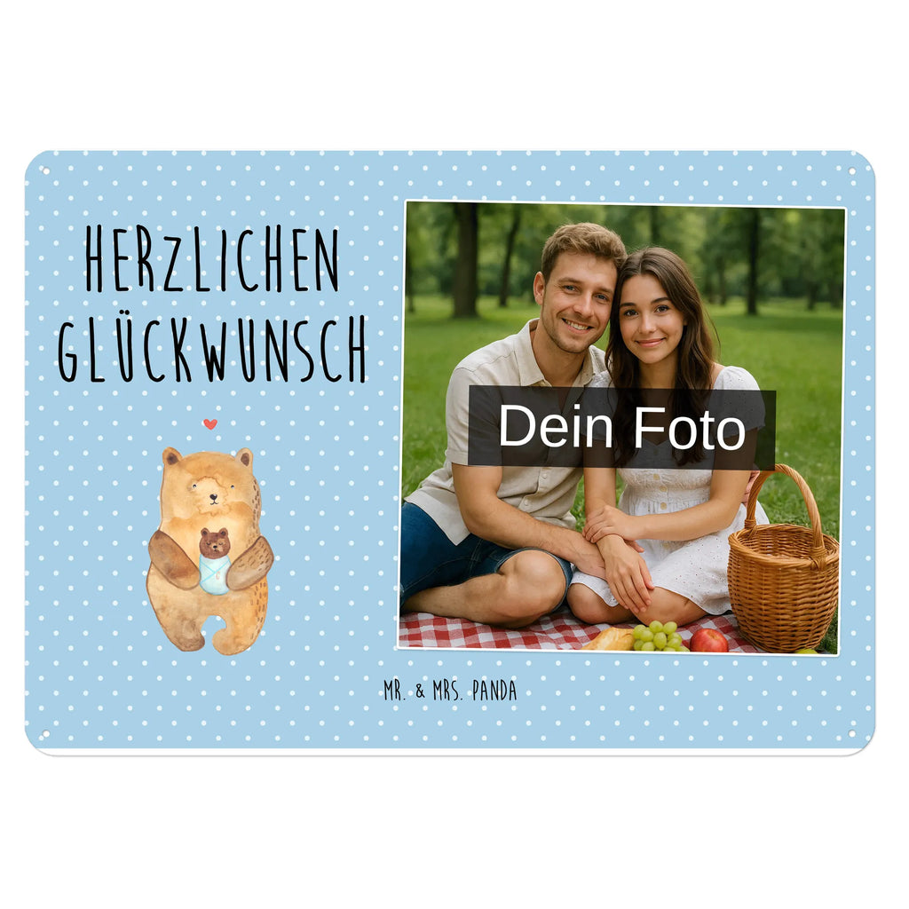 Personalized Photo Metal Sign bear infant bear, teddy, teddy bear, cuddly toy, grandchild, baby, congratulations, baptized child, mother, baptism, birth, birthday, parents, nephew, niece, grandson