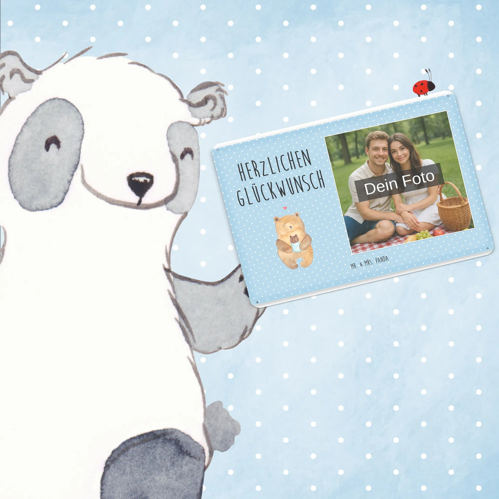 Personalized Photo Metal Sign bear infant bear, teddy, teddy bear, cuddly toy, grandchild, baby, congratulations, baptized child, mother, baptism, birth, birthday, parents, nephew, niece, grandson