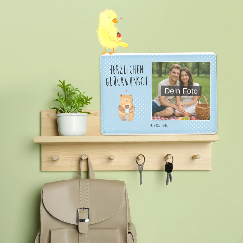 Personalized Photo Metal Sign bear infant bear, teddy, teddy bear, cuddly toy, grandchild, baby, congratulations, baptized child, mother, baptism, birth, birthday, parents, nephew, niece, grandson