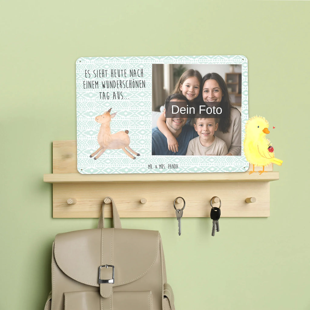 Spersonalizowany metalowy szyld ze zdjęciem lama Skakanie Lama, Alpaka