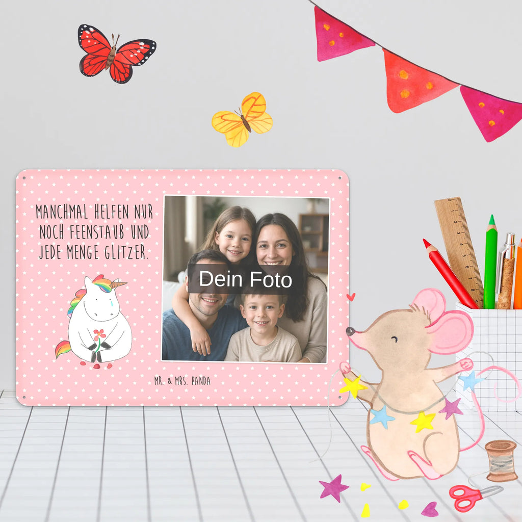 Personalized Photo Metal Sign unicorn Sad unicorn, unicorns, friends, glitter, Friendship, Unicorn, flower, love, consoling, greeting card, grief