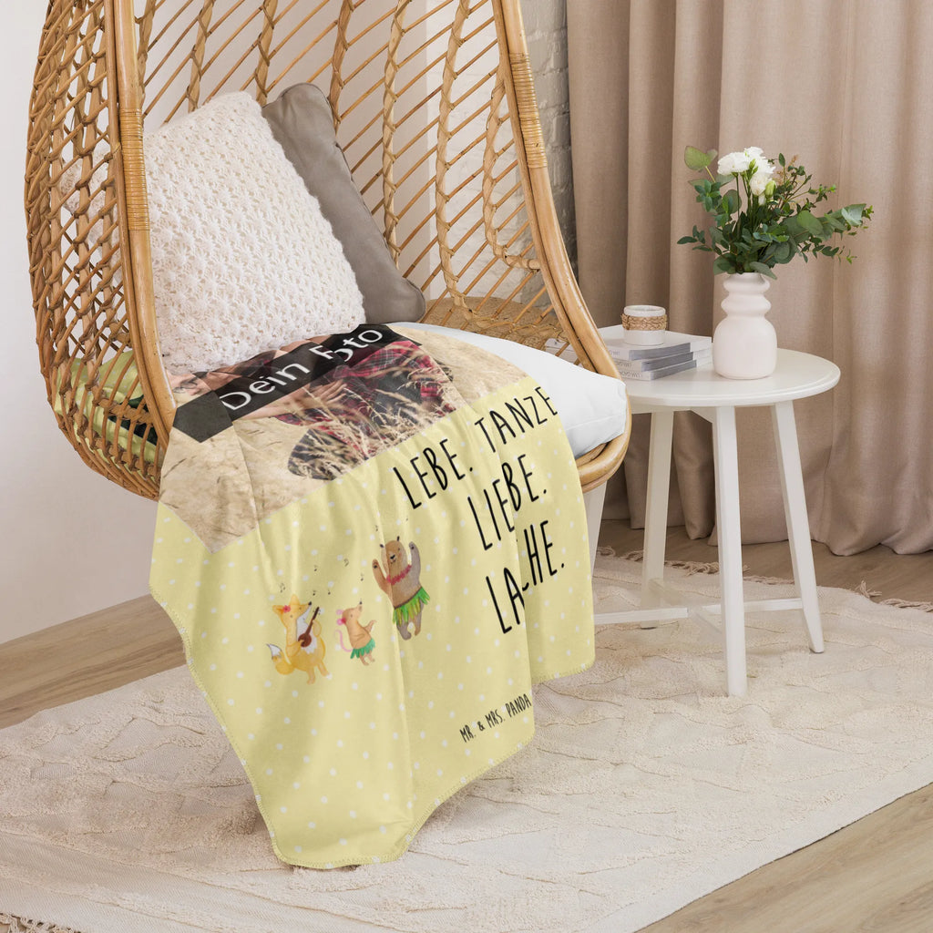 Sherpa Photo Cuddle Blanket forest animals Aloha Foto Kuscheldecke, Tiermotive, Gute Laune, lustige Sprüche, Tiere, Bär, Wald, Waldtiere, Tanzen, Igel, Hase, Aloha, Lachen, Leben, Musik