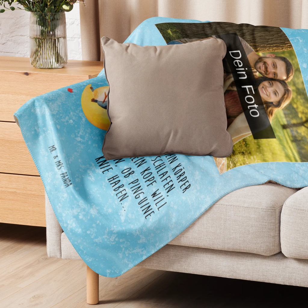 Sherpa Photo Cuddle Blanket Penguin moon Foto Kuscheldecke, Pinguin, Schlafstörungen, schlafen, Schlafzimmer, Einschlafen, Spruch, Gästezimmer, Nachtruhe, Pinguine