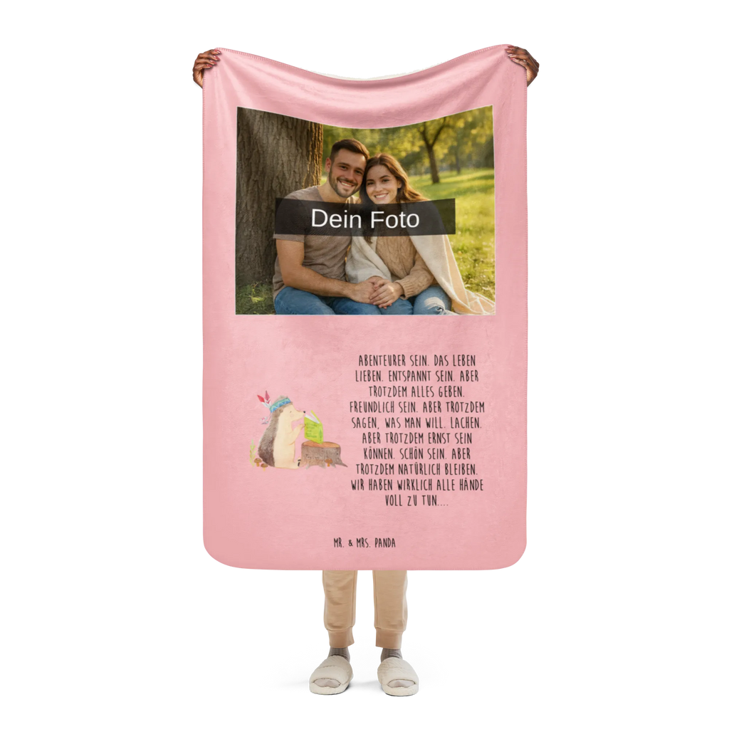 Sherpa Photo Cuddle Blanket Hedgehog feather headdress Foto Kuscheldecke, Waldtiere, Tiere, Igel, Indianer, Camping, Lagerfeuer, Abenteuer