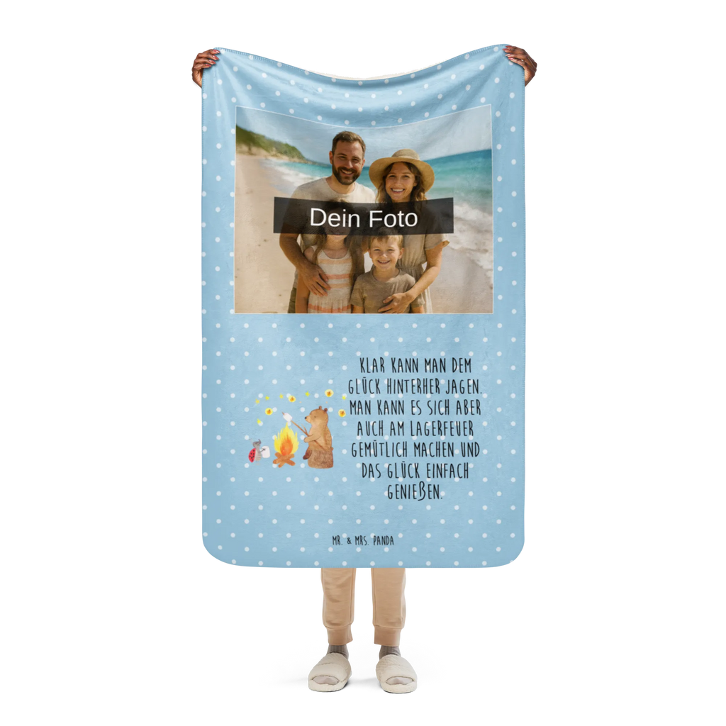 Sherpa Photo Cuddle Blanket Bear & Ladybird campfire bear, teddy, teddy bear, cuddly toy, Campfire