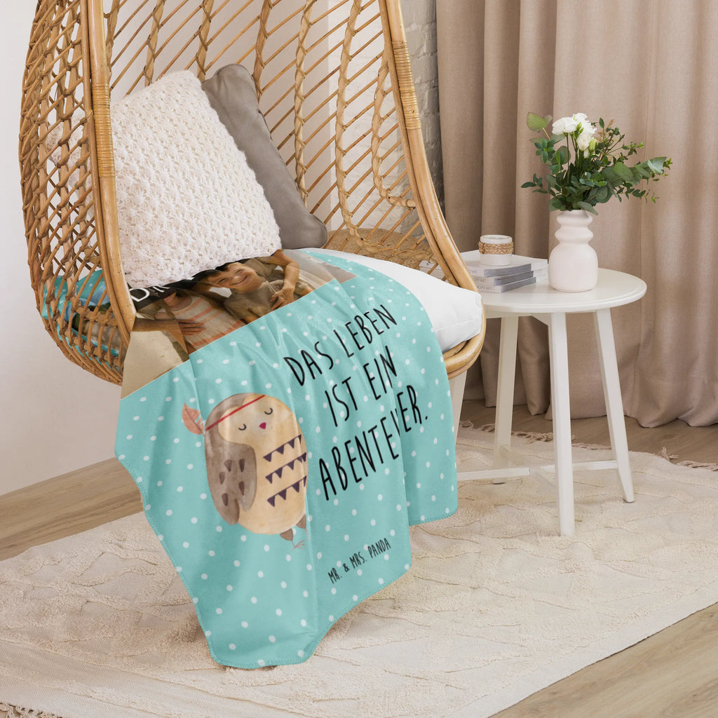 Sherpa Foto Kuscheldecke Eule Federschmuck Foto Kuscheldecke, Eule, Owl, Eule Deko, Das Leben ist ein Abenteuer, Federschmuck, Dekoration, Reisespruch