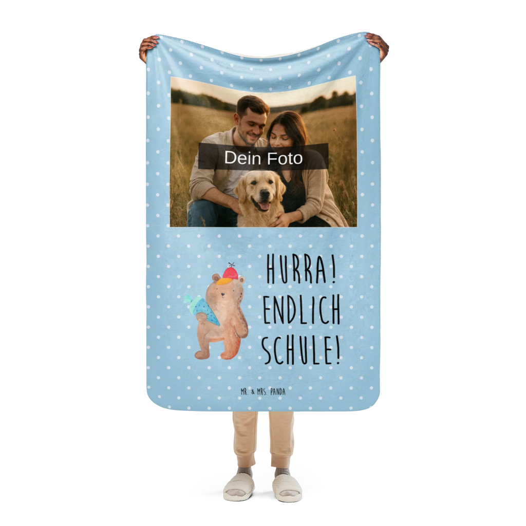 Sherpa Photo Cuddle Blanket bear School cone Foto Kuscheldecke, Bär, Teddy, Teddybär, Bär Motiv, Grundschule, Erster Schultag Geschenk, Schultüte, Einschulung Geschenk, Schulanfang, Schule Geschenk, Schulbeginn