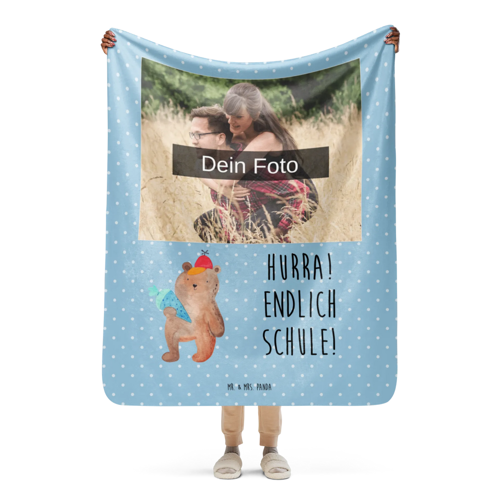 Sherpa Photo Cuddle Blanket bear School cone Foto Kuscheldecke, Bär, Teddy, Teddybär, Bär Motiv, Grundschule, Erster Schultag Geschenk, Schultüte, Einschulung Geschenk, Schulanfang, Schule Geschenk, Schulbeginn