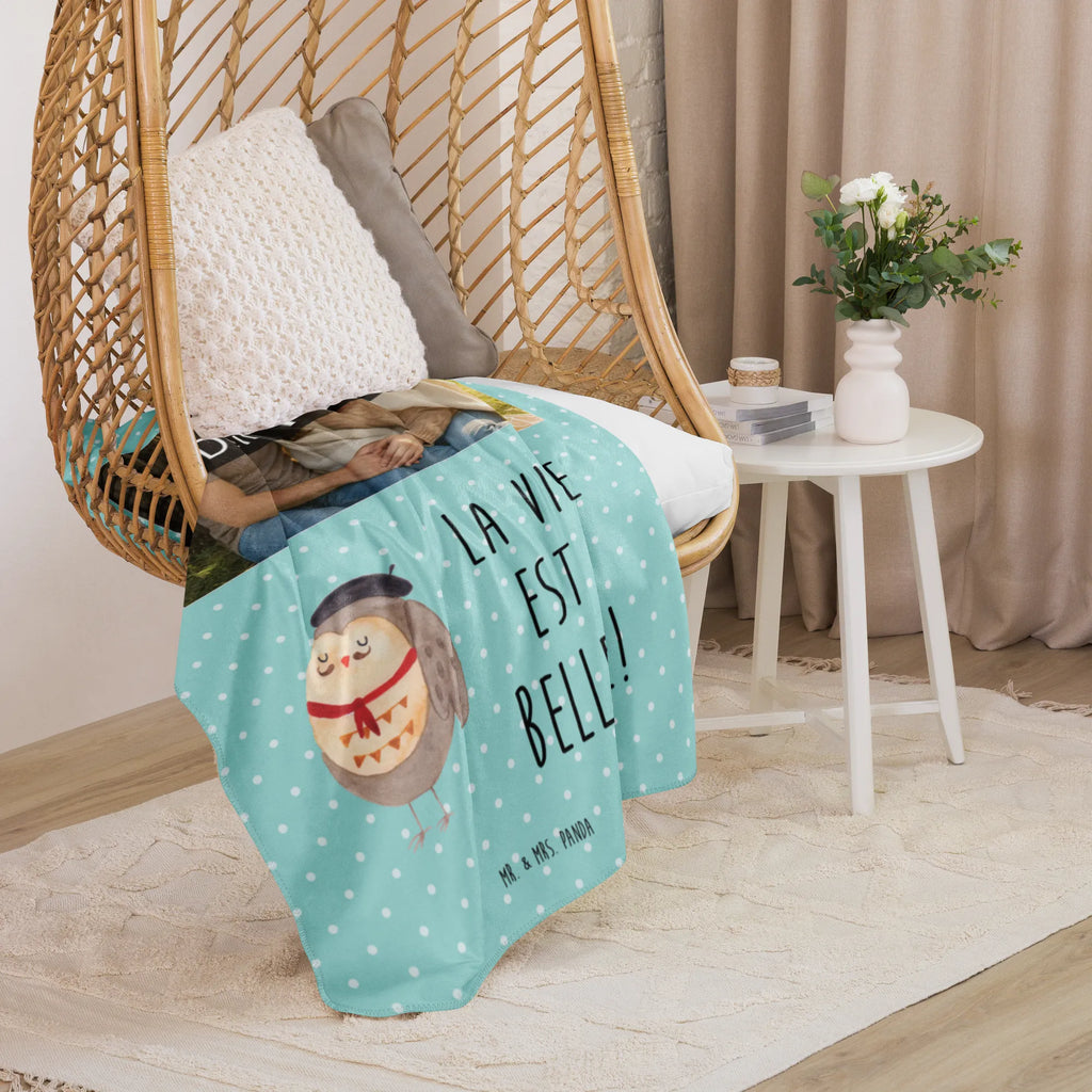 Sherpa Foto Kuscheldecke Eule Frankreich Foto Kuscheldecke, Eule, Eule Deko, das Leben ist schön, Spruch schön, hibou, Eulen, Spruch Französisch, La vie est belle, Frankreich, Owl