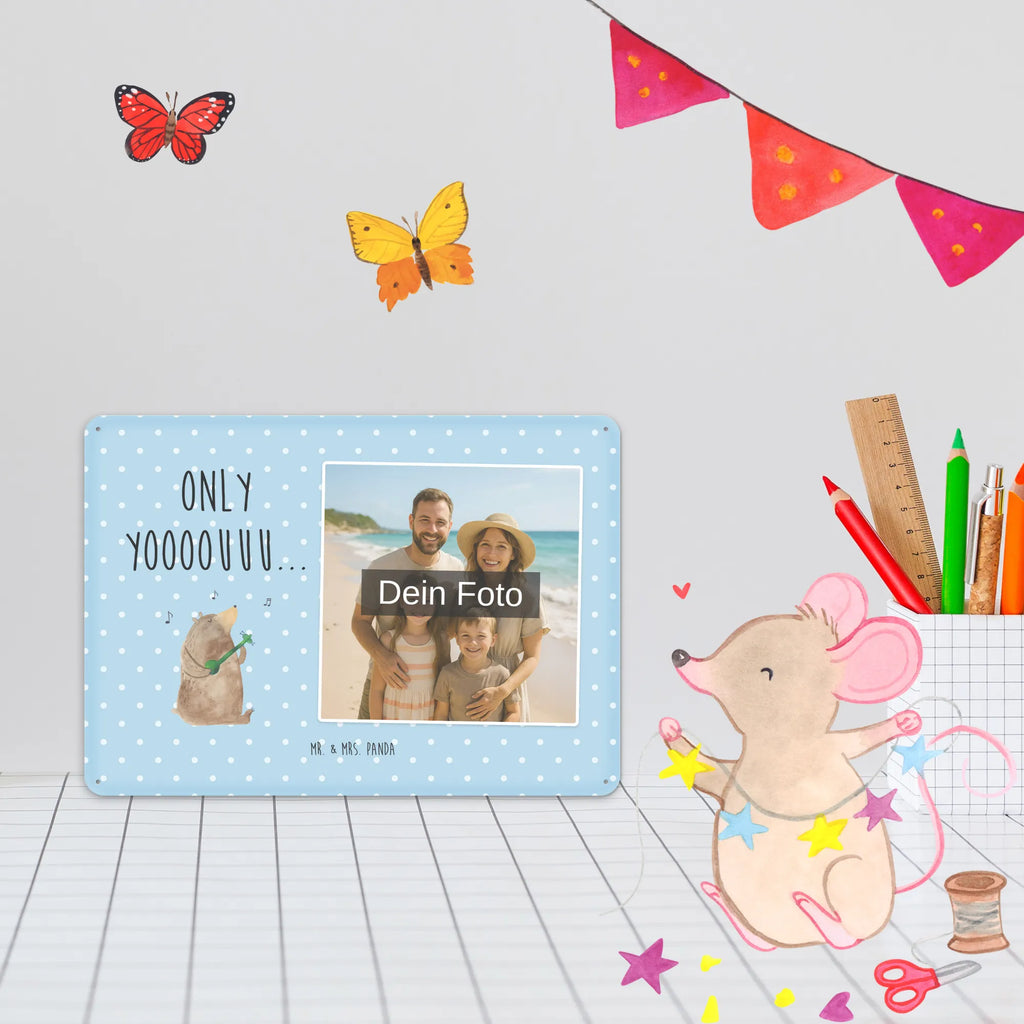 Spersonalizowany metalowy szyld ze zdjęciem niedźwiedź Gitara Niedźwiedź, Miś, Pluszowy miś