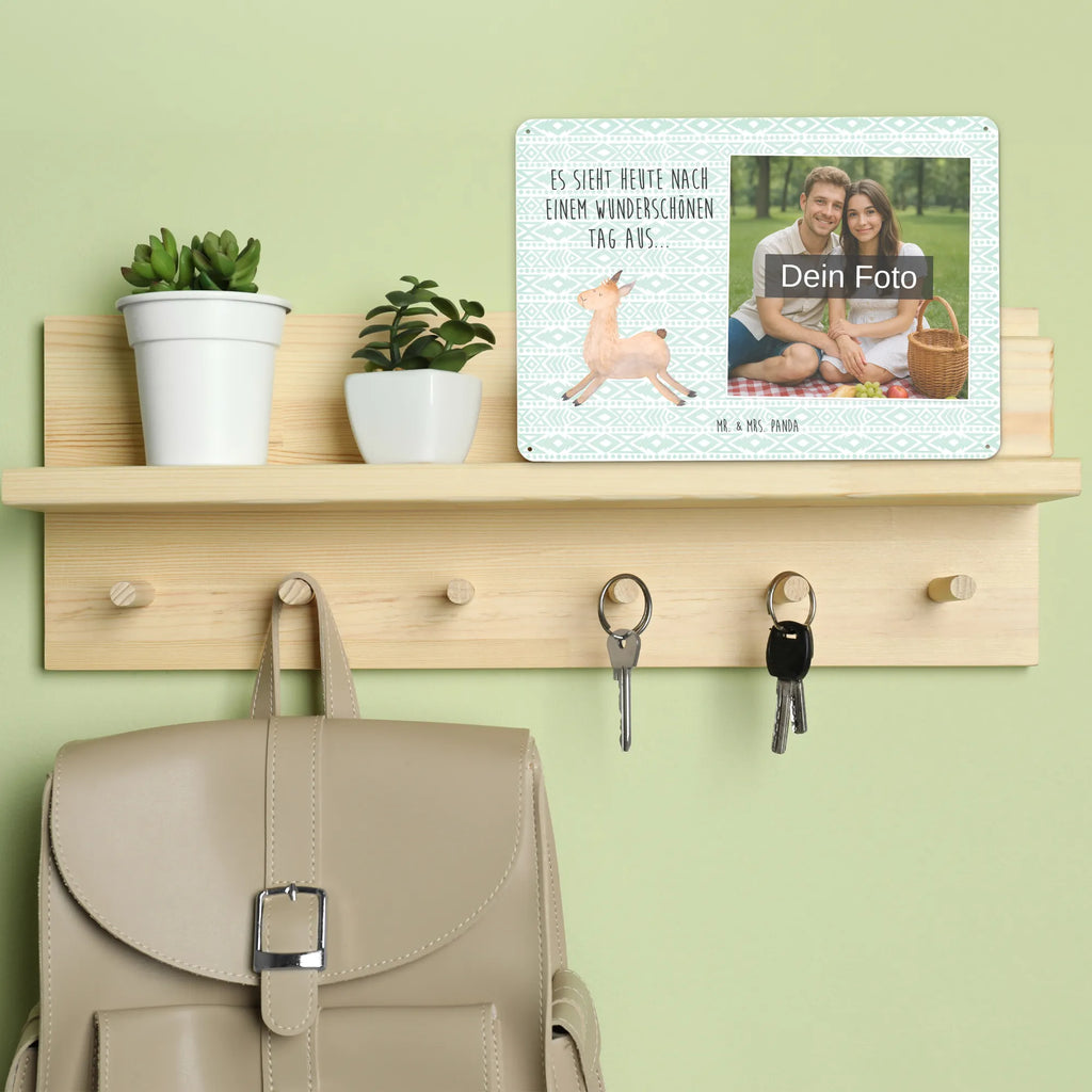 Spersonalizowany metalowy szyld ze zdjęciem lama Skakanie Lama, Alpaka