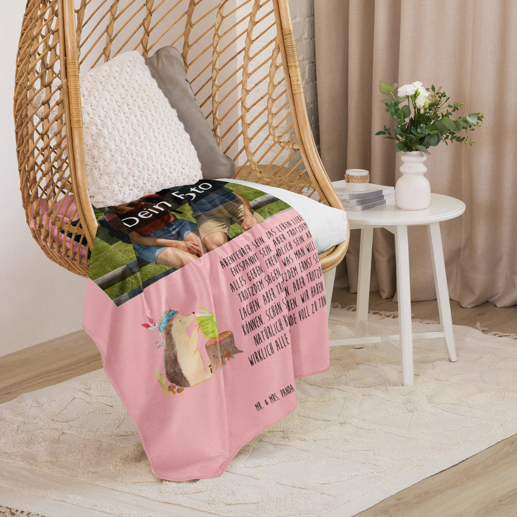 Sherpa Photo Cuddle Blanket Hedgehog feather headdress Foto Kuscheldecke, Waldtiere, Tiere, Igel, Indianer, Camping, Lagerfeuer, Abenteuer