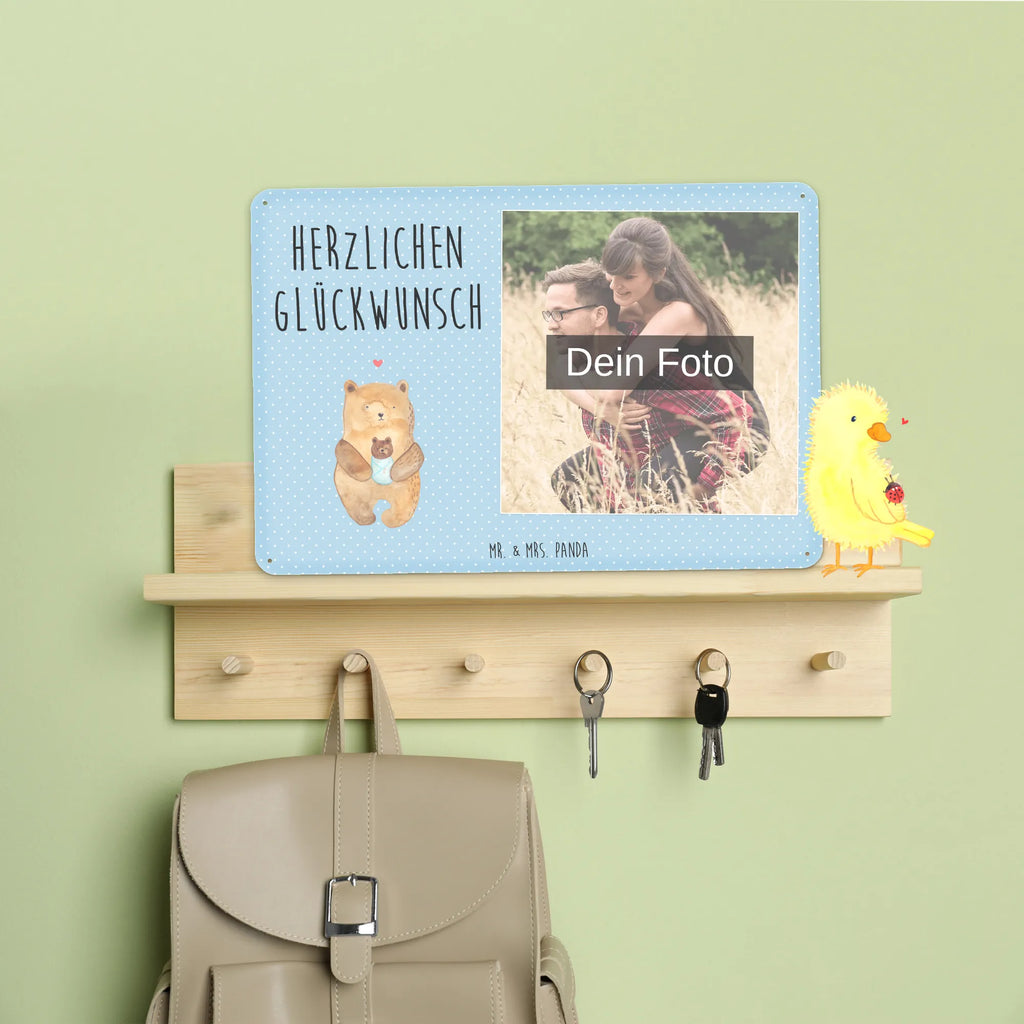 Personalized Photo Metal Sign bear infant bear, teddy, teddy bear, cuddly toy, grandchild, baby, congratulations, baptized child, mother, baptism, birth, birthday, parents, nephew, niece, grandson