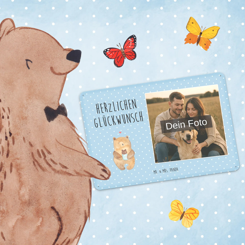 Personalized Photo Metal Sign bear infant bear, teddy, teddy bear, cuddly toy, grandchild, baby, congratulations, baptized child, mother, baptism, birth, birthday, parents, nephew, niece, grandson