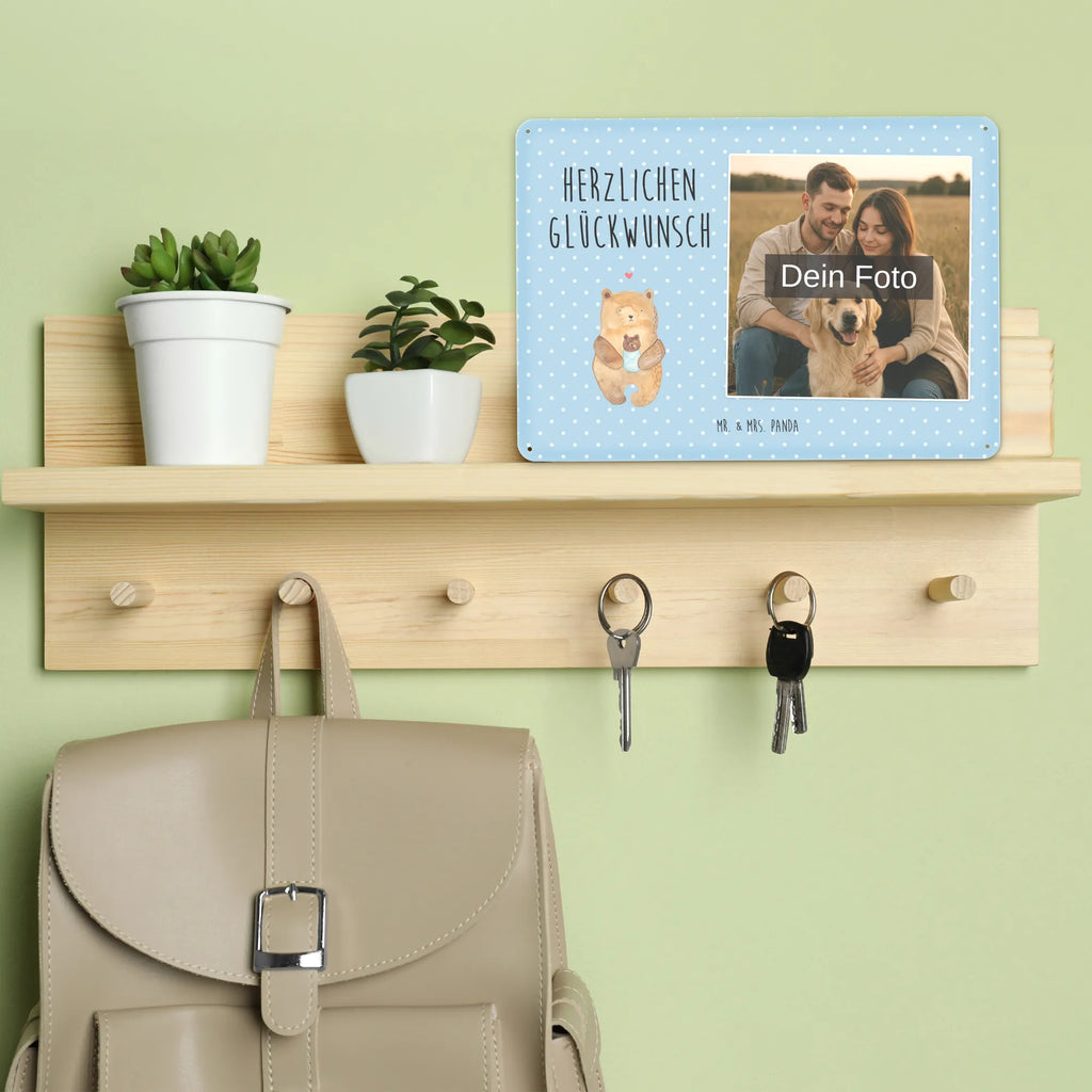 Personalized Photo Metal Sign bear infant bear, teddy, teddy bear, cuddly toy, grandchild, baby, congratulations, baptized child, mother, baptism, birth, birthday, parents, nephew, niece, grandson