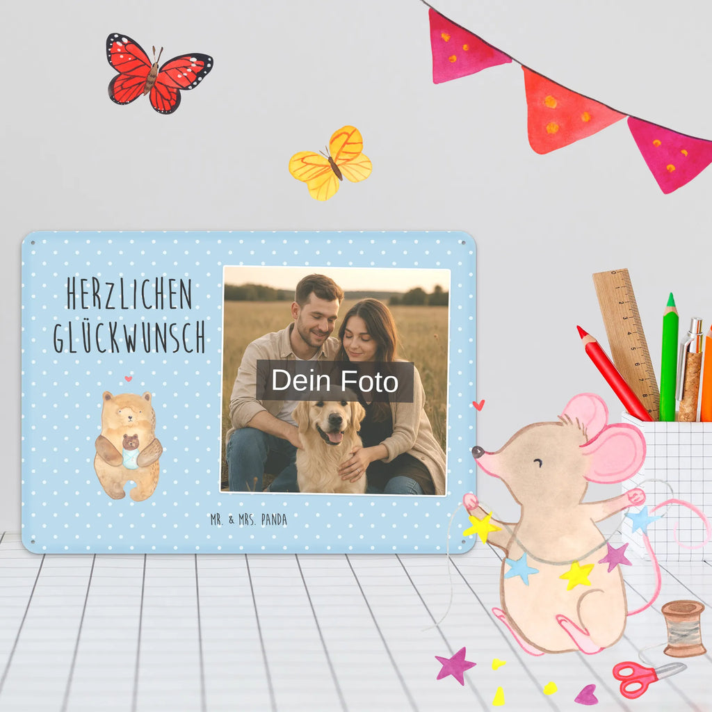 Personalized Photo Metal Sign bear infant bear, teddy, teddy bear, cuddly toy, grandchild, baby, congratulations, baptized child, mother, baptism, birth, birthday, parents, nephew, niece, grandson