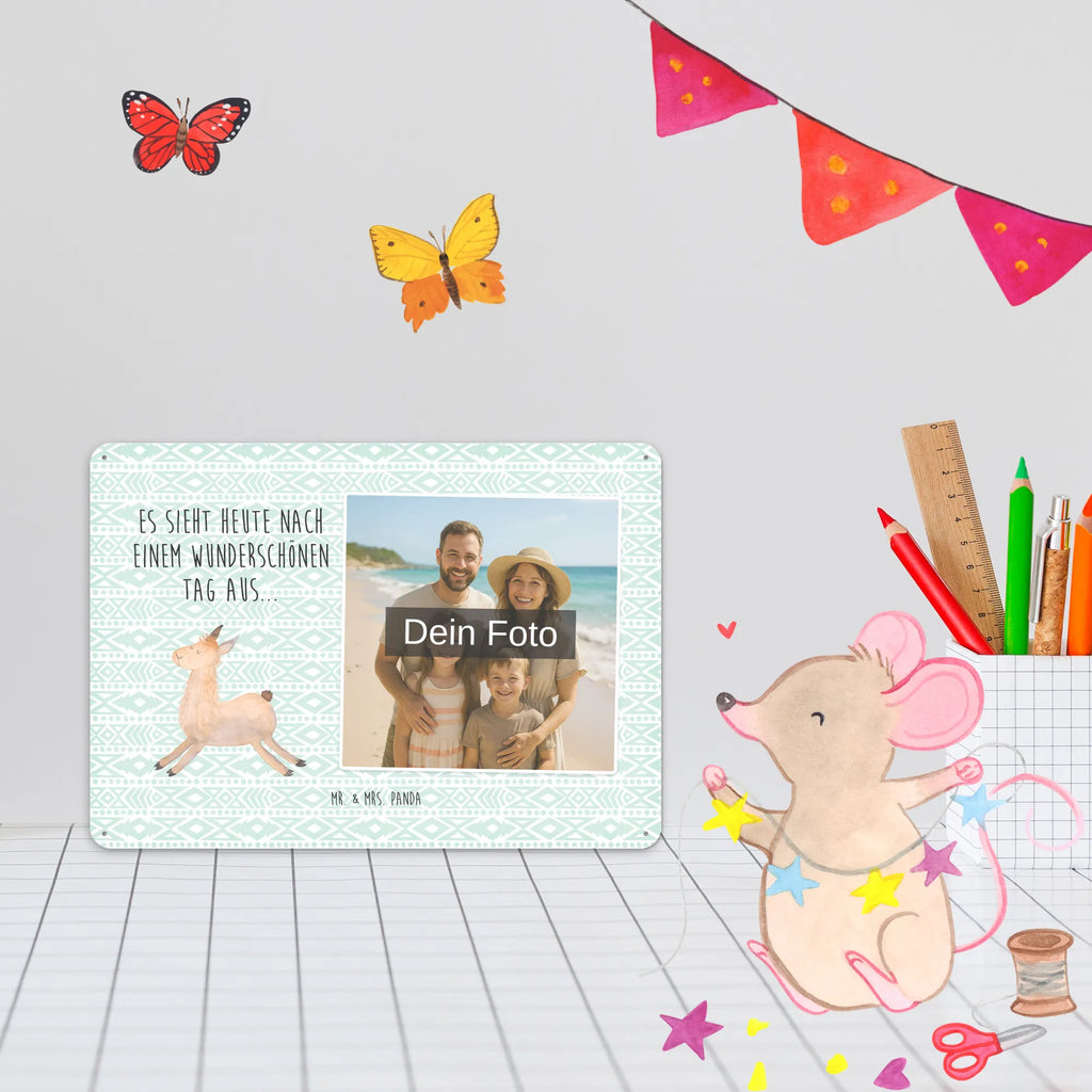 Spersonalizowany metalowy szyld ze zdjęciem lama Skakanie Lama, Alpaka