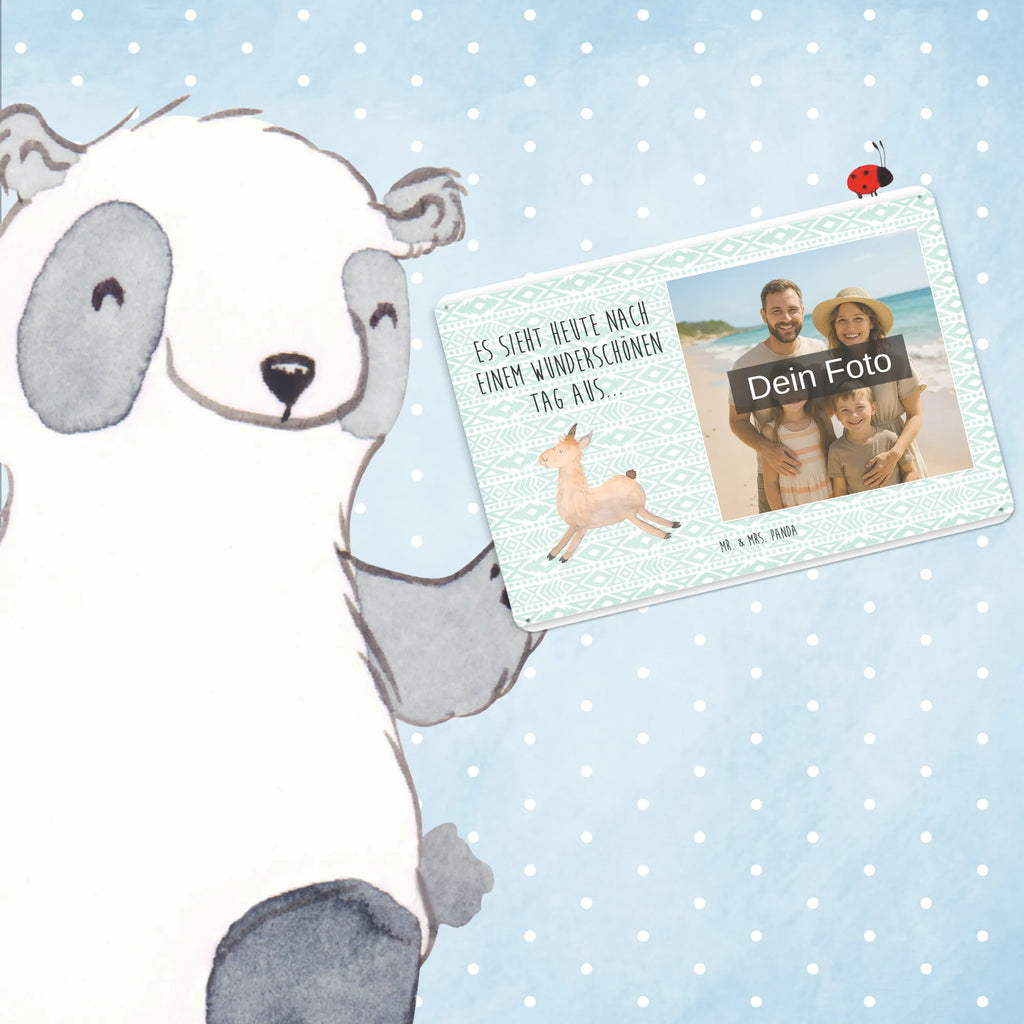 Spersonalizowany metalowy szyld ze zdjęciem lama Skakanie Lama, Alpaka