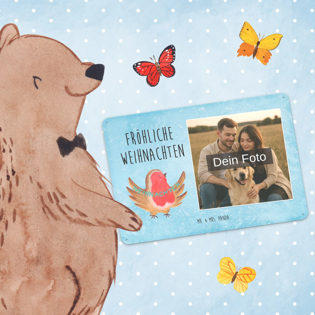 Personalized Photo Metal Sign robin Christmas Winter, Christmas, Christmas time, snow, Christmas Eve, Christmas motif, Merry Christmas, winter, bird, xmas, Christmas greeting