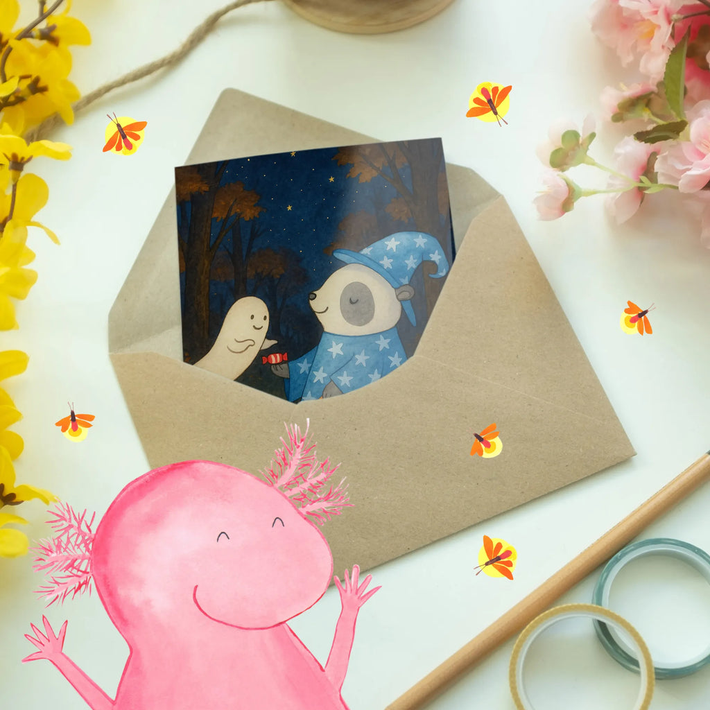 Grußkarte Panda Zauberer Design Grußkarte, Ansichtskarten, Glückwunschkarte, Klappkarte, Einladungskarte, Geburtstagskarte, Hochzeitskarte, Karte, Halloween, Deko, Martinssingen, Dekoration, Geschenke, Schenken, Halloween Deko, Gespenst, Trick or Treat, Panda, Süßes sonst gibt's saures, Zauberer