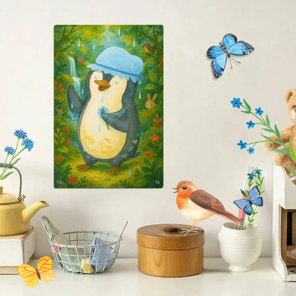 Metalowy szyld do malowania po numerach Pingwin Prysznic Design Pinguin