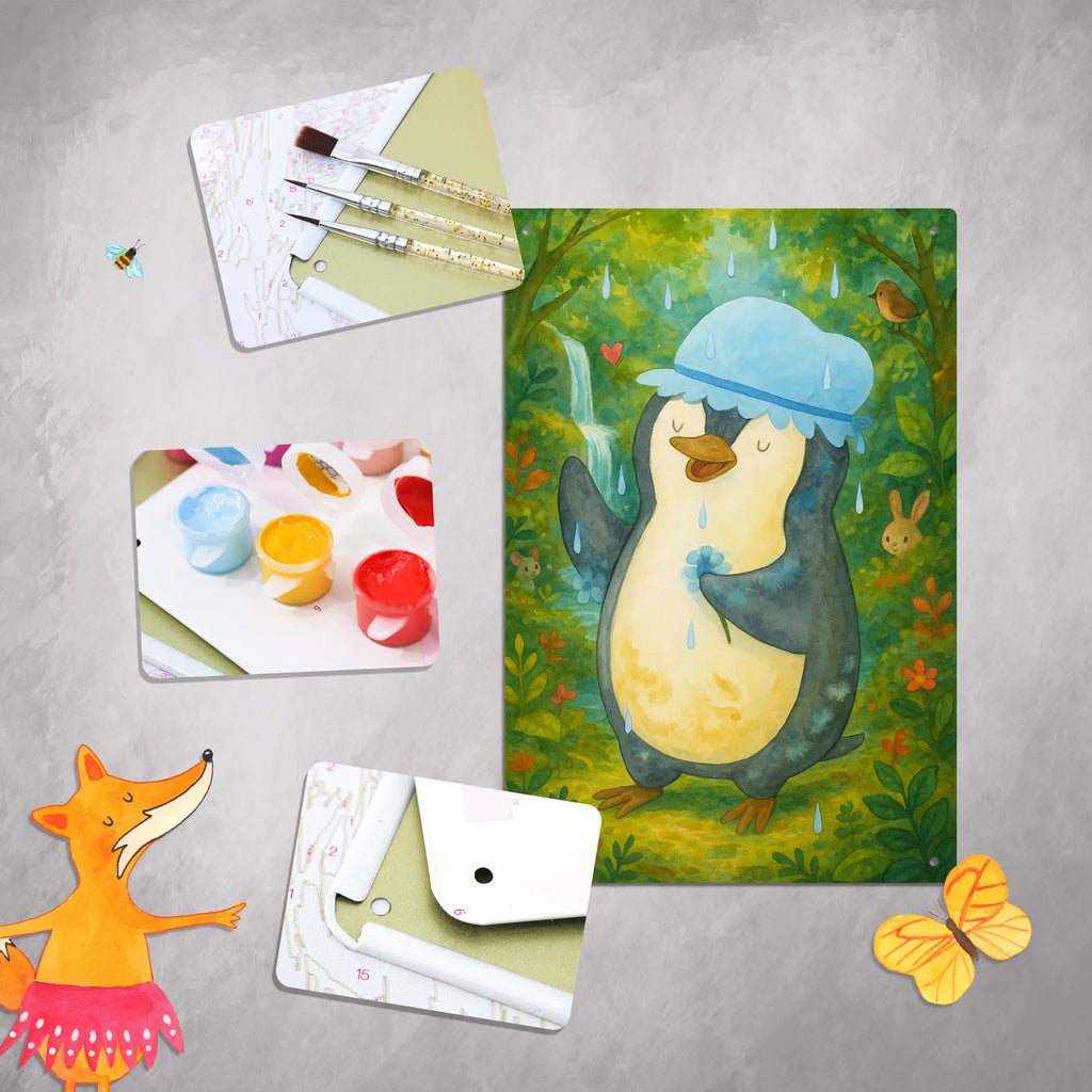 Metalowy szyld do malowania po numerach Pingwin Prysznic Design Pinguin