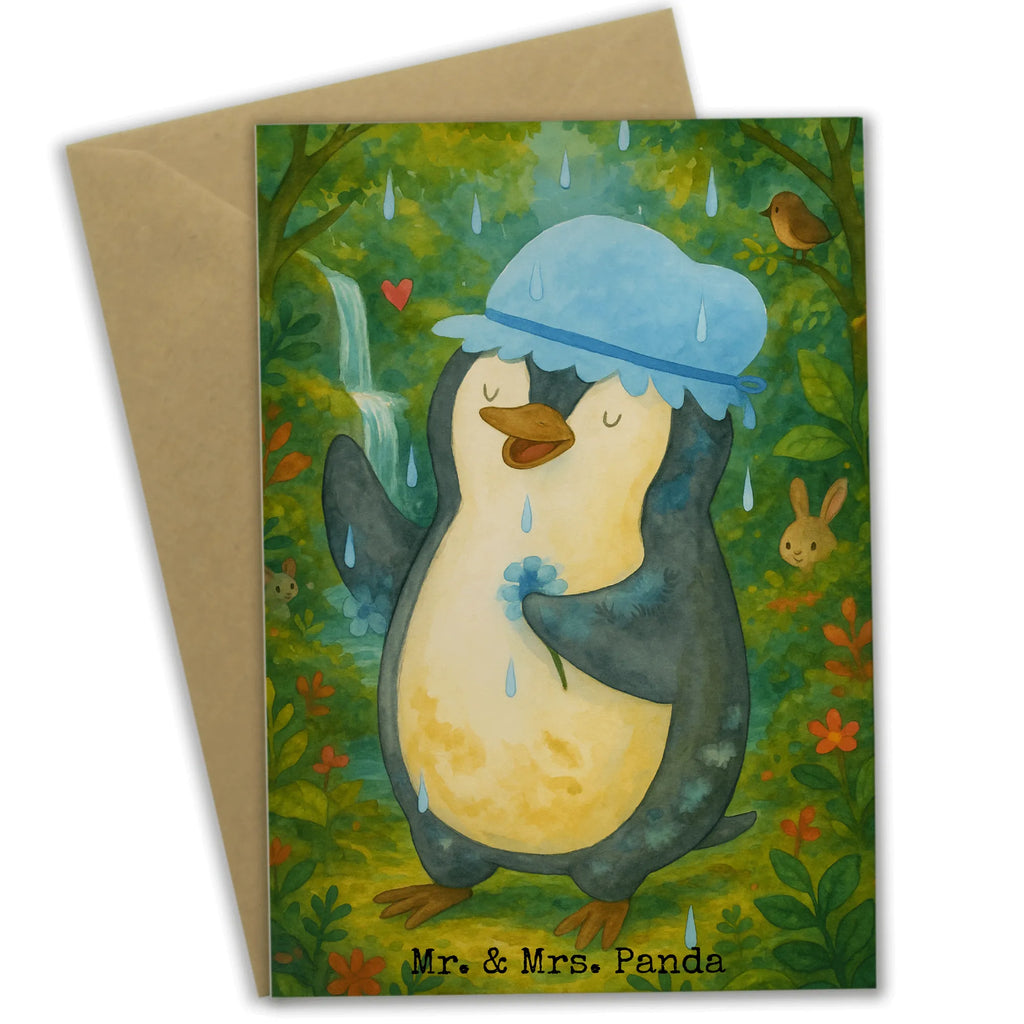 Greetings card Penguin have a shower Design Grußkarte, Klappkarte, Einladungskarte, Glückwunschkarte, Hochzeitskarte, Geburtstagskarte, Karte, Ansichtskarten, Pinguin, Pinguine, Dusche, duschen, Lebensmotto, Motivation, Neustart, Neuanfang, glücklich sein