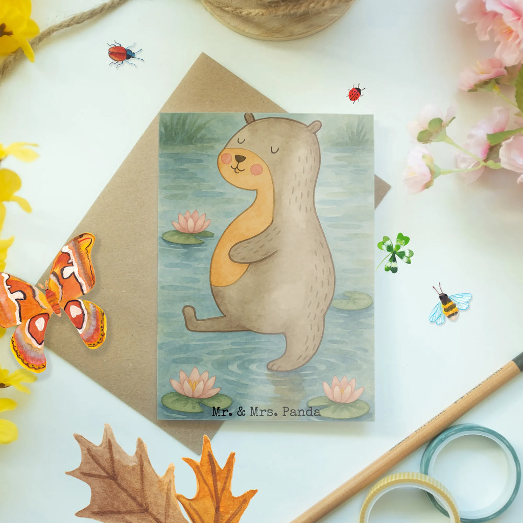 Grußkarte Otter Bauch Design Grußkarte, Klappkarte, Einladungskarte, Glückwunschkarte, Hochzeitskarte, Geburtstagskarte, Karte, Ansichtskarten, Otter, Fischotter, Seeotter, Otter Seeotter See Otter